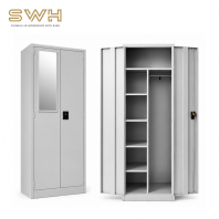 Heavy Duty Full Height Steel Wardrobe (SCM-0001) - Metal Clothing Cabinet with Mirror, Lock & Shelves