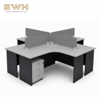 4 Seater L-Shape Office Workstation Table With Partition (ECO Series - Grey) | Office Furniture