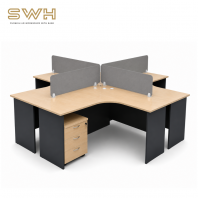 4 Seater L-Shape Office Workstation Table With Partition (ECO Series - Maple) | Office Furniture