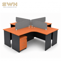 4 Seater L-Shape Office Workstation Table With Partition (ECO Series - Cherry) | Office Furniture