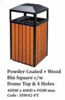 POWDER COATED WITH WOOD DESIGN SQUARE BIN WITH DOME TOP SSW42-FT POWDER COATED WITH WOOD DESIGN SQUARE BIN WITH DOME TOP SSW42-FT