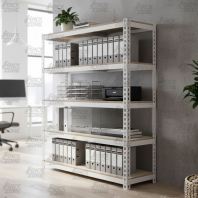 HEAVY DUTY BOLTLESS RACK FOR OFFICE - WHITE RACK WITH HDF SHELVE
