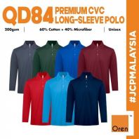 QD84 OREN SPORT Premium Ultimate Comfort Quick Dry CVC Long Sleeve Polo Unisex 200gsm Antimicrobial Cool Fit Polo