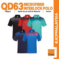 QD63 OREN SPORT Microfiber Quick Dry Interlock Polo Unisex Collar Sublimation Jersey Polo Baju Kolar Jersi