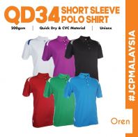 QD34OREN SPORT Unisex Cool Fit Quick Dry Sport Collar Shirt Polo