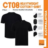 CT08 OREN SPORT Premium Heavyweight 270gsm Cotton T-Shirt Unisex Thick Durable Smart Wear Tshirt Baju Hitam Tebal