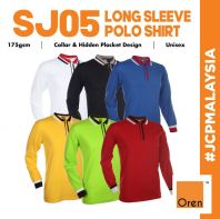 SJ05 OREN SPORT Premium TC Long Sleeve Hidden Placket Polo Unisex 175gsm Polyester Cotton Jersey Polo Tee