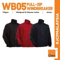 OREN SPORT  WB05 Premium Full Zip Windbreaker Polyester Jacket Unisex Adult 125gsm Windproof Plain Work Jacket