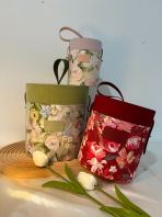UNIGOLD The Blossoming Flower Round Gift Box Cylinder Round Tube Style Velvet Material Box Cover PU Leather Handle