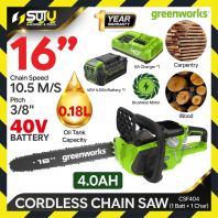 [4.0 AH SET] GREENWORKS CSF404 40V 16" Cordless Chainsaw / Chain Saw 1500W + 1 Bat4.0Ah + Charger