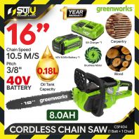 [8.0 AH SET] GREENWORKS CSF404 40V 16" Cordless Chainsaw / Chain Saw 1500W + 1 Bat8.0Ah + Charger