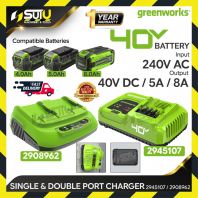 GREENWORKS 2945107 / 2908962 40V Single / Dual Port Charger 5A / 8A GREENWORKS 2945107 / 2908962 40V Single / Dual Port Charger 5A / 8A