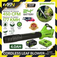 [4.0Ah SET] GREENWORKS BLG401 24V Cordless Leaf Blower + 1 x Battery 4.0Ah + Charger