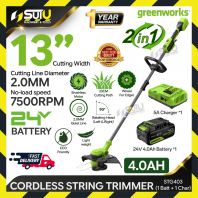 [4.0AH SET] GREENWORKS STG403 2in1 Brushless Cordless String Trimmer (Cutter & Edger) 227W w/ 1 x Battery 4.0Ah + Charger