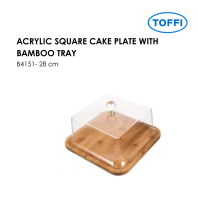 TOFFI B4150 ACRYLIC SQUARE CAKE PLATE WITH BAMBOO TRAY