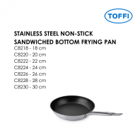 TOFFI C8200 STAINLESS STEEL NON-STICK SANDWICHED BOTTOM FRYING PAN C8218 C8220 C8222 C8224 C8226 C8228 C8230