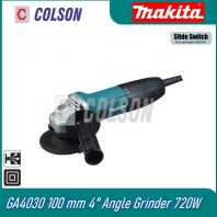 MAKITA GASpecification  Continuous Rating Input 720 W  Wheel Diameter 100 mm (4")  No Load Speed (RPM) 11,000  Dimensions (L x W x H) 266 x 117 x 95 mm   Net Weight 1.73 - 2.02 kg   Power Supply Cord 2.5 m   Standard equipment Depressed Center Wheel, Side Grip, Wheel Cover, Lock Nut Wrench    Welcome to ColsonMach    We are the leading distributor and top dealer for Machinery Tools and Hardware Equipment. We are always ready to assist you. Appreciate if you FOLLOW our store for more promotions and surprises.       Our Website : www.colsonmach.com.my    Our Facebook : https://www.facebook.com/ColsonMachinery/    Our Location : Colson Machinery Sdn Bhd  15, Jalan Petaling Utama 1, Batu 7, Jalan Kelang Lama, 46000 Petaling Jaya, Malaysia    For Product Enquiry : 03-7783 3199 / 0162117718 (WhatsApp)4030  Angle Grinder 100mm (4")