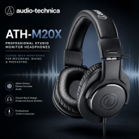 Audio-Technica ATH-M20X Fon Kepala Monitor Studio Profesional | Headphone Rakaman, Mixing, Podcast & Penghasilan Muzik
