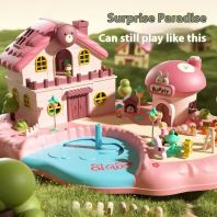 Pink Rabbit Dollhouse Playset with Figures, Garden & Pool Area   Pretend Play Girls Toy