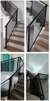 Matt Black Handrail With Dark Tempered Glass Staircase Railing