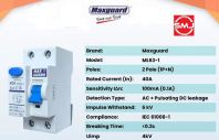 Maxguard 40A 2 Pole 0.1A/ 100mA ELCB/ RCCB (Type A)