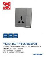 Megaman YTZ8 13A Big Button Universal Switch/ Universal Socket/ International Socket/ International Switch Socket (Grey)