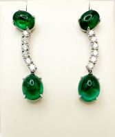 Green Total Weight 19.65ct Oval Cabochon Emerald Earrings