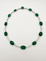 Green Total Weight 92.46ct Oval Cabochon Emerald Necklace