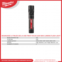 MILWAUKEE L4 TMLED-301 L4 USB TWIST FOCUS 1100 MAX LUMENS FLASH LIGHT