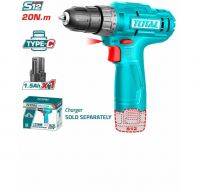 TOTAL LI-ION CORDLESS DRILL (USB TYPE C CHARGING) 20Nm