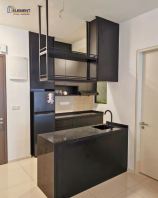 Black & White | Kitchen Cabinet Design | Island Table | Ceiling mounted kitchen shelves