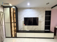 TV wall cabinet design | LED display cabinet with shelves