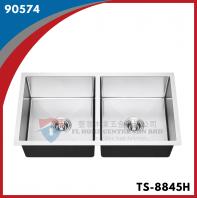 TS-8845H Sinki Dapur Keluli Tahan Karat SUS304 Buatan Tangan Dua Mangkuk (Double Bowl)