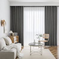 Grey Eyelet Curtain for Modern Living Room