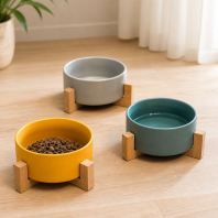 High Quality Ceramic Pet Bowl with Wooden Frame   Stylish Dog & Cat Bowl by Season Pets House