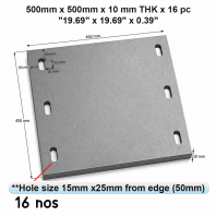Plat Keluli Heavy Duty / Mounting Plate 500mm x 500mm x 10mm | 16 Lubang | Industrial Steel Backup Plate
