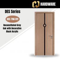 DES Series are doors that conveys a fresh and simple look for designing modern interiors DES 706 D11 Reconstituted Grey Oak with Decorative Black Acrylic