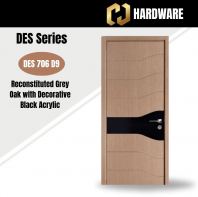 DES Series are doors that conveys a fresh and simple look for designing modern interiors DES 706 D9 Reconstituted Grey Oak with Decorative Black Acrylic