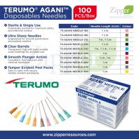 Terumo AGANI Sterile Disposable Needles | 18G 19G 21G 22G 23G 24G 25G 26G 27G 30G | Single Use | 100pcs/Box