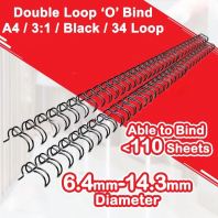 A4 Black Double 3:1 Binding Loop 'O' Binder / 34 Loops / All Sizes - 100Pcs/Box