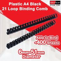 A4 Black Plastic Comb Binder / Binding Coil Rings / 21 Loops / All Sizes - 100/50Pcs/Box