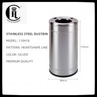 STAINLESS STEEL DUSTBIN (WITHOUT ASHTRAY TOP) PATTERN HEARTSHAPE LINE
