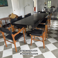 [ALLSOLD] High Quality Large Black Wooden Dining Table with Wooden & Black Leather Chairs Set | Modern Dining Furniture Set