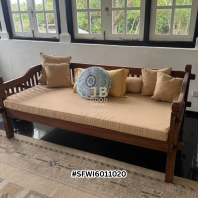 High Quality Wooden Daybed Sofa with Beige Cushions | Multi-Functional Furniture for Living Room & Bedroom