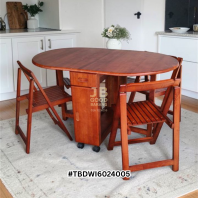 Heavy Good Quality Solid Wood Drop Leaf Dining Table on Castors + 4 Foldable Chairs Heavy Good Quality Solid Wood Drop Leaf Dining Table on Castors + 4 Foldable Chairs