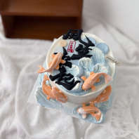 ����ˮ��  Luck Rich Wave and Koi Fish Fondant Cake Design