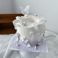 Beige Purple Petals With Butterfly Deco 24