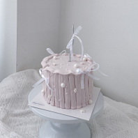 Pink Piping with Star Ribbon Cake