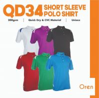 OREN SPORT Unisex Cool Fit Quick Dry Sport Collar Shirt Polo - QD34