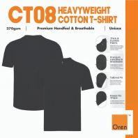 OREN SPORT Premium Heavyweight 270gsm Cotton T-Shirt Unisex Thick Durable Smart Wear Tshirt Baju Hitam Tebal CT08